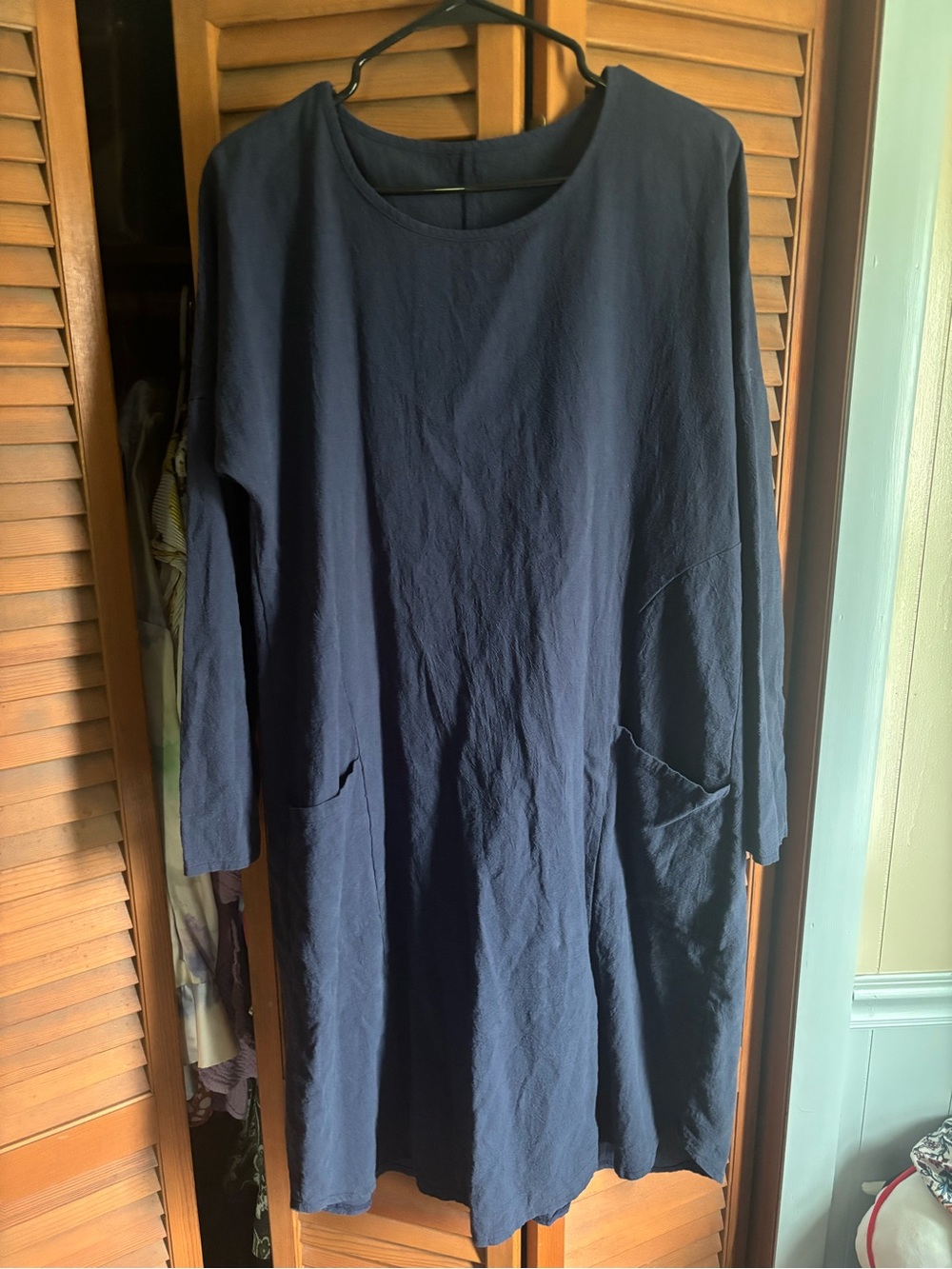Navy Long Sleeve Knee Length Dress